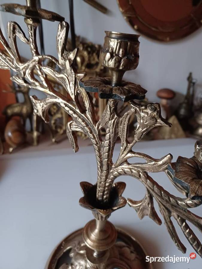 Piękny duży masywny świecznik mosiężny wielkopolskie Poznań