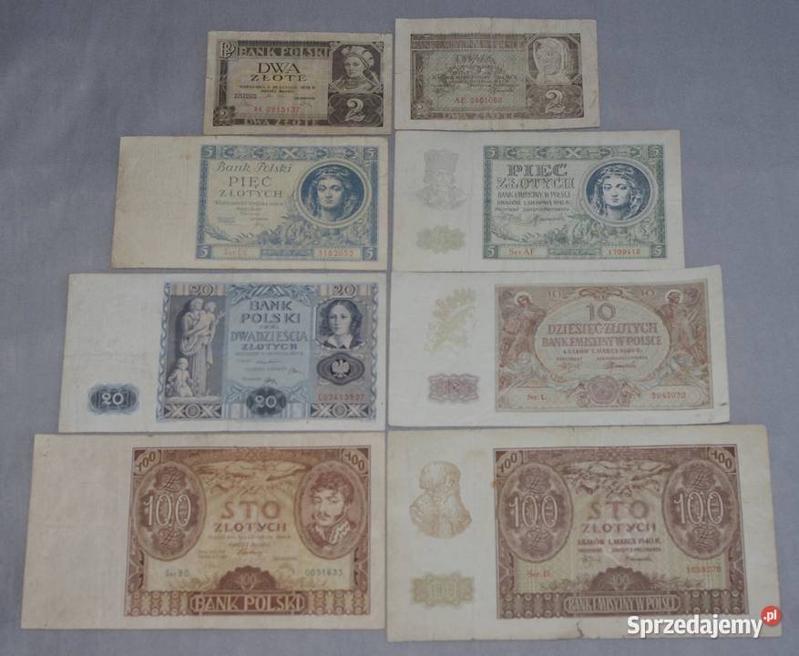Zestaw banknotów polskich 8 Płock