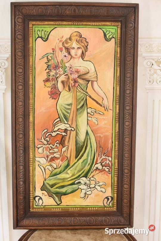 Alfons Mucha Dama Kameliowa w Zielonej Sukni Obrazki i obrazy