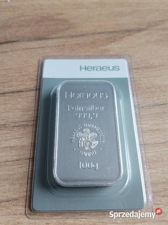 Sztabka srebra Heraeus 100 g Ag 9999 Feinsilber łódzkie Wieluń