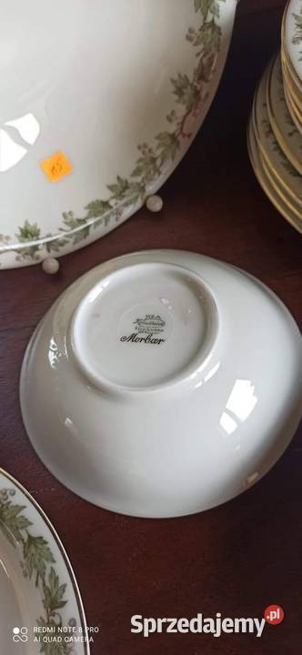 Salaterka Serwis Morbar Liście na złoconej Porcelana i szkło