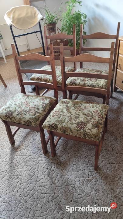 Cztery drewniane krzesła rustykalne vintage Krzesła Hażlach
