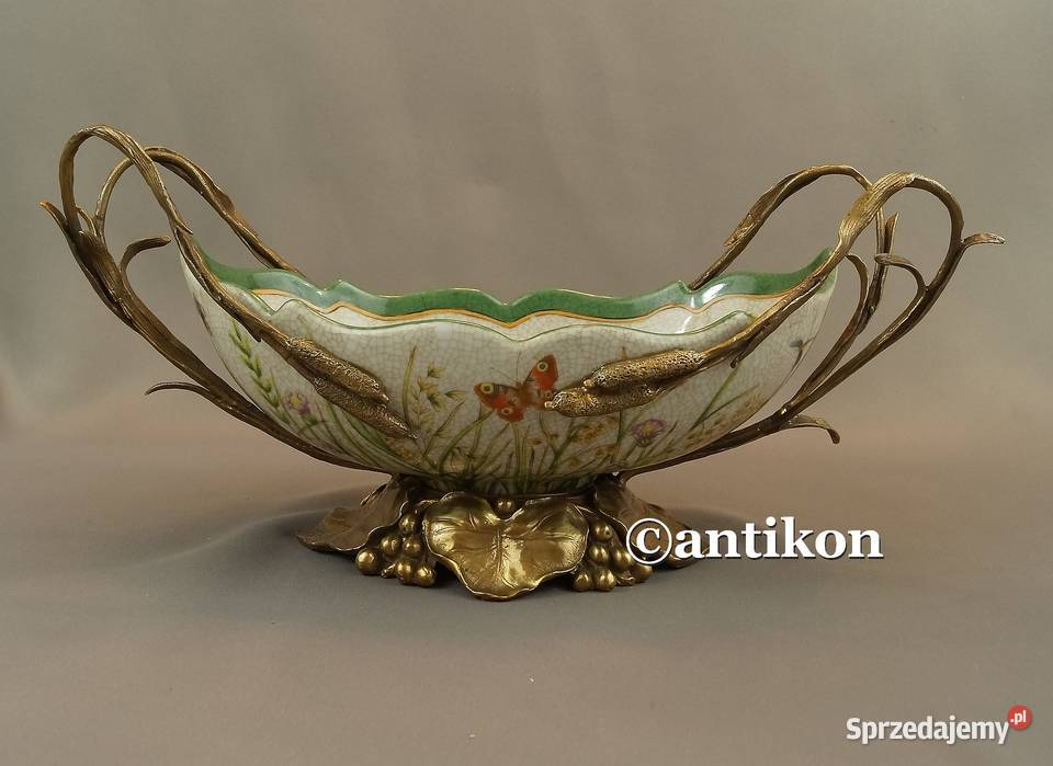 Patera secesyjna porcelana zakuta w brąz Gdańsk sprzedam