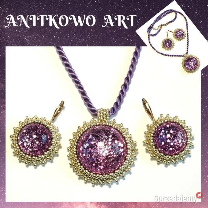 KOMPLETZ FIOLETOWYM BROKATEM ŻYWICA Ozdoby mazowieckie Warszawa sprzedam