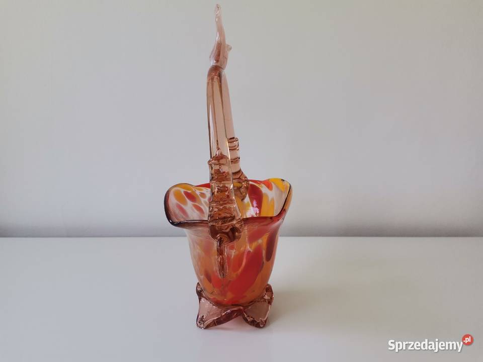 Stary kolorowy wazon koszyk szkło kolorowe