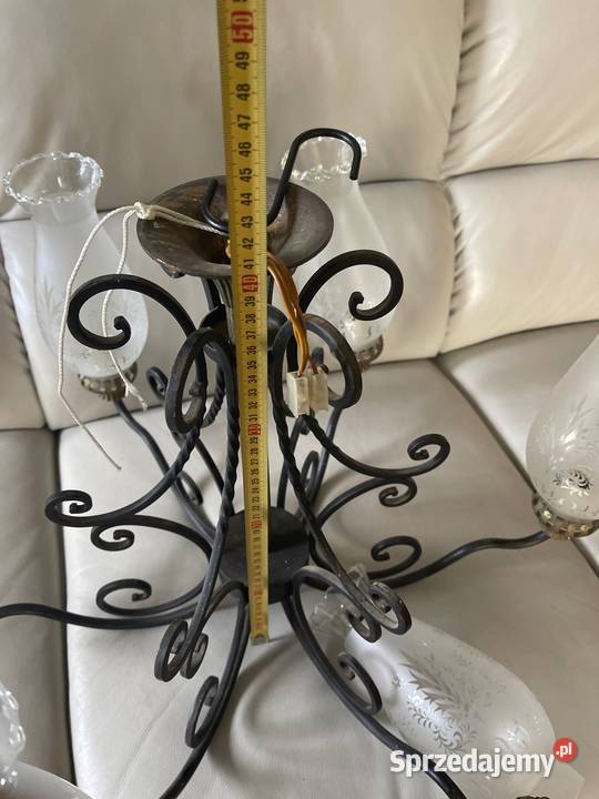 Antyk żyrandol lampa mosiądz szkło grawerowane Bystrzyca Kłodzka
