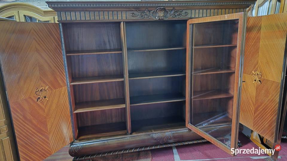 Biblioteka orzechowa kredens na lwich łapach Sypniewo