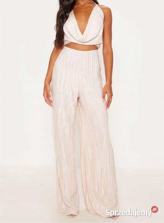 PRETTYLITTLETHING kombinezon elegancki plisowany żółty/złoty Kalisz