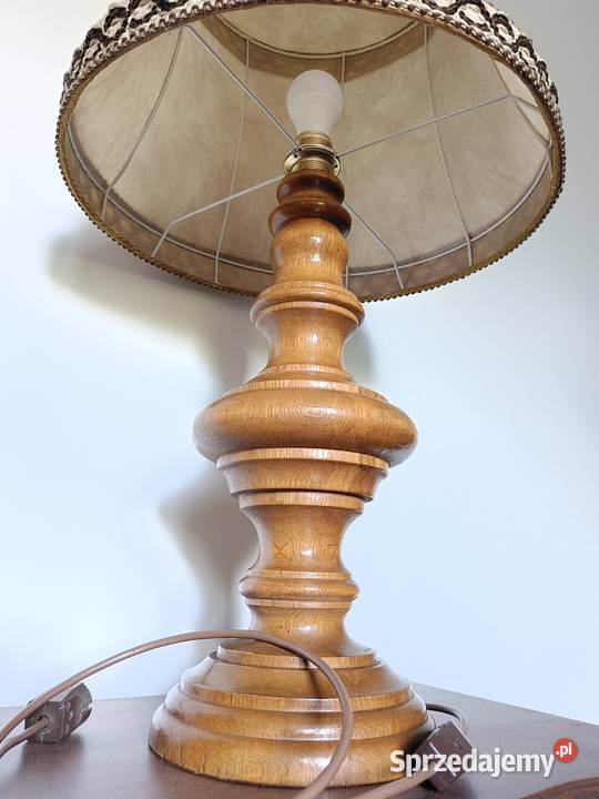 Lampa stołowa dębowa z pięknym abażurem kujawsko-pomorskie