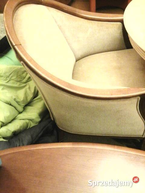 Sofa dwa fotele i stolik owalny lite drewno Głogów