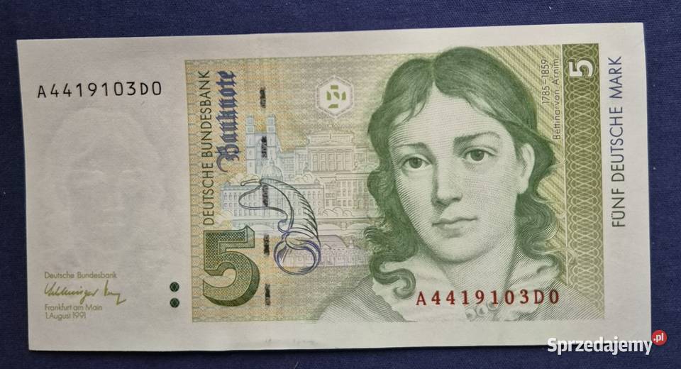 Niemcy RFN 5 marek 1991 banknot Numizmatyka sprzedam