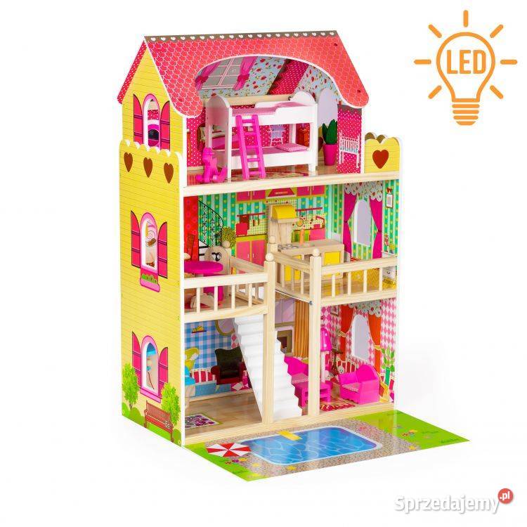 Drewniany domek lalek meble basen oświetlenie Dla Dziecka Bielsk Podlaski sprzedam