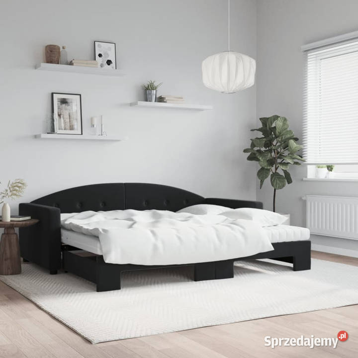 Sofa rozsuwana z materacami czarna aksamit