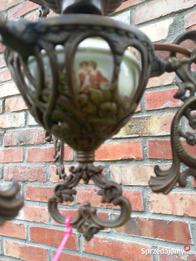 Żyrandol mosiężny metalowy z ceramiką ze