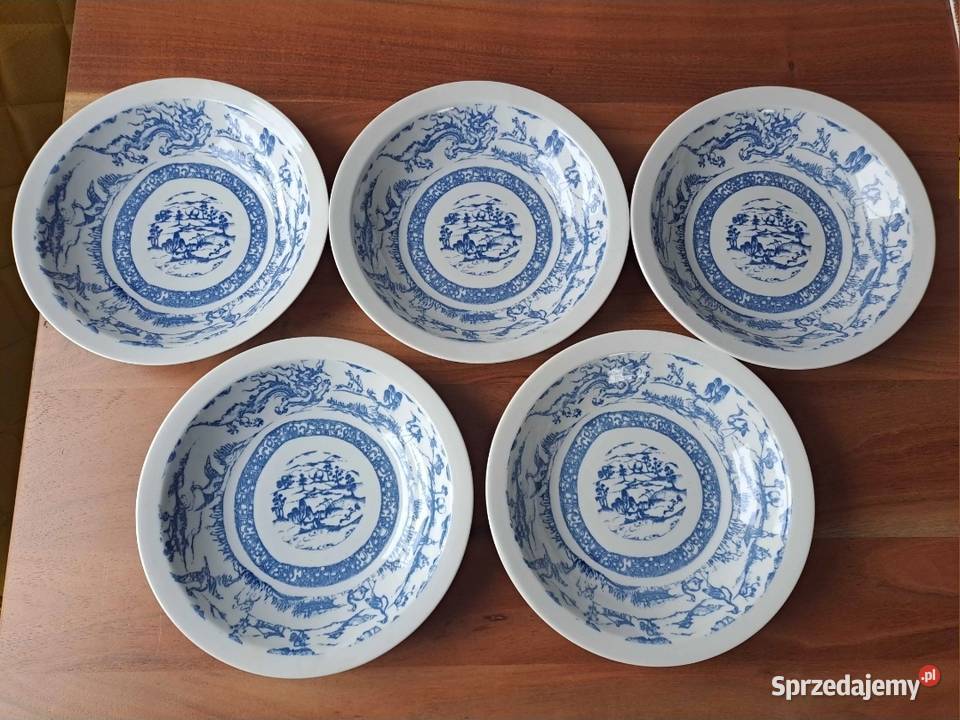 5x talerz głęboki motyw chiński niebieskobiały Dom i Ogród