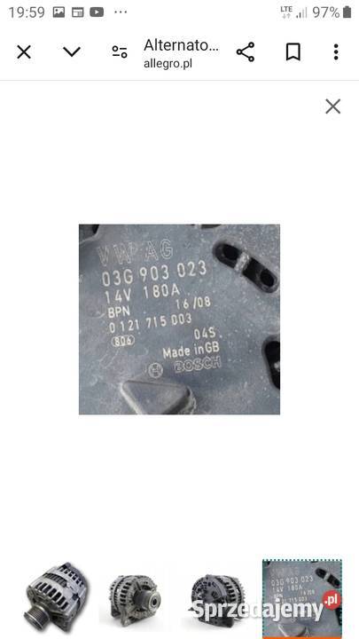 Alternator VW Skoda Seat 20 Tdi Bkd 140 Rok produkcji 2007