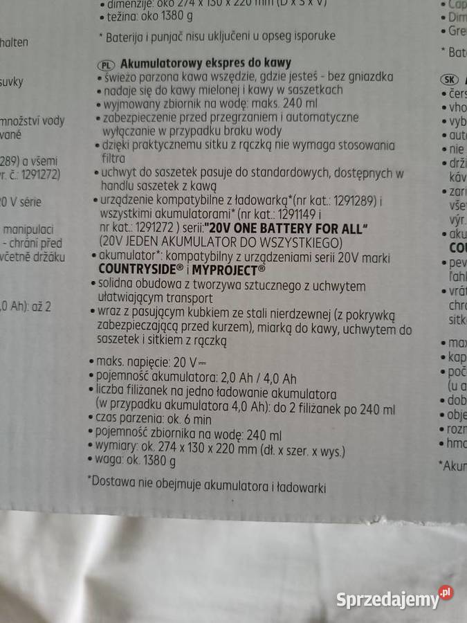 Akumulatorowy ekspres do kawy MYPROJECT 20V Pozostałe Kędzierzyn-Koźle
