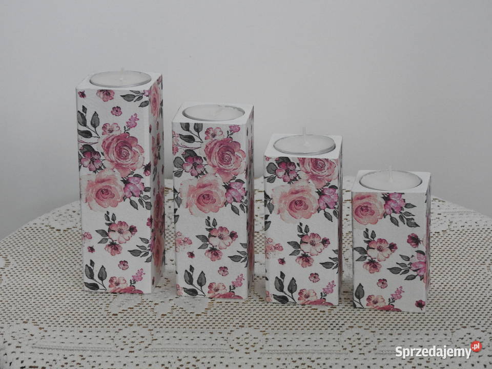 Świeczniki zestaw drewniane decoupage handmade Bytom