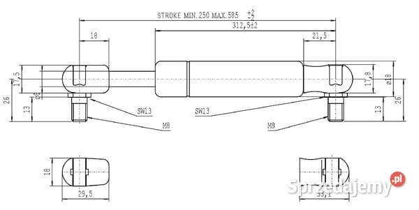 Sprężyna gazowa L585 mm 350N Stabilus CA094668 Kamionna sprzedam