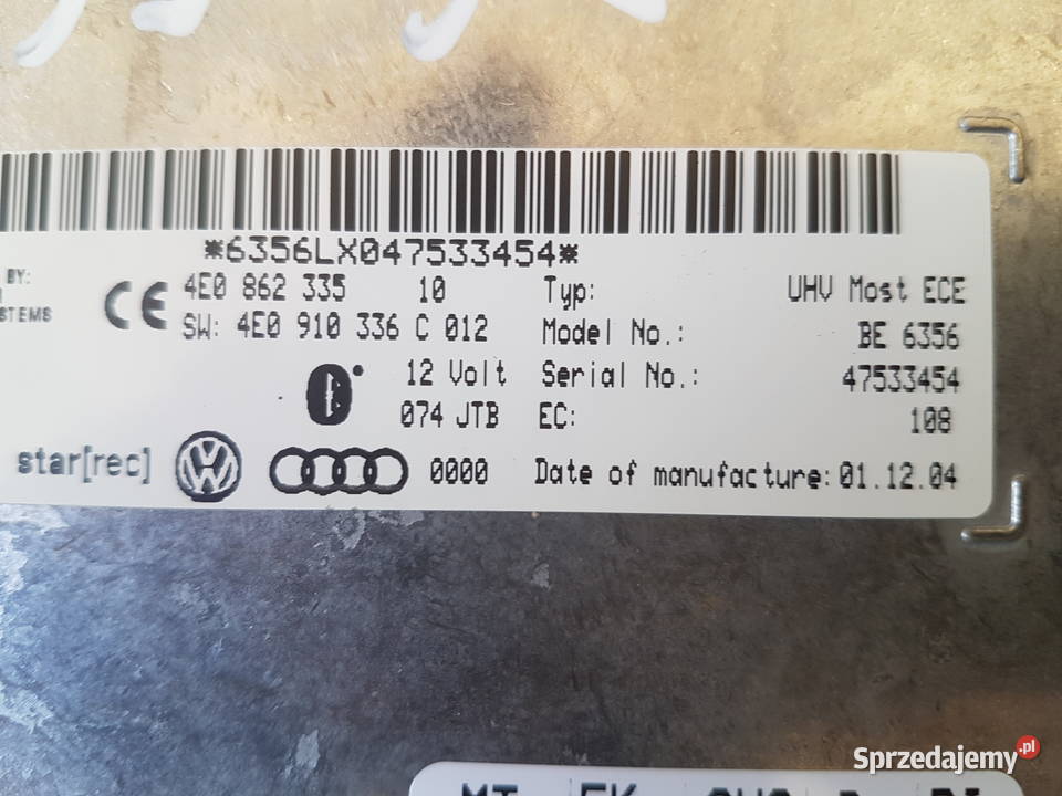 AUDI A6 C6 MODUL BLUETOOTH STEROWNIK 4E0910336C Turkowice