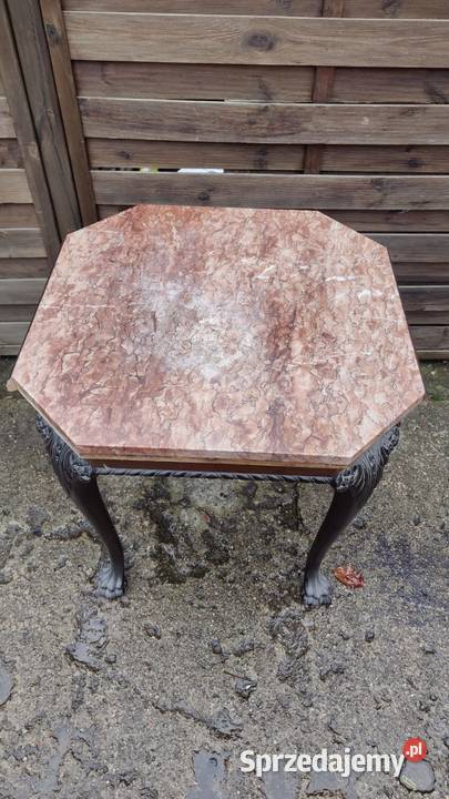Stolik drewniany chppendale blat marmurowy Warszawa