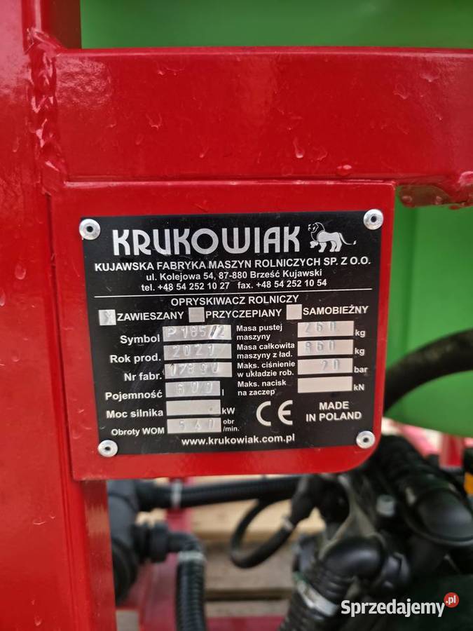 Opryskiwacz Krukowiak Optimal 600l12m WOM Zawieszane Krajno-Zagórze sprzedam