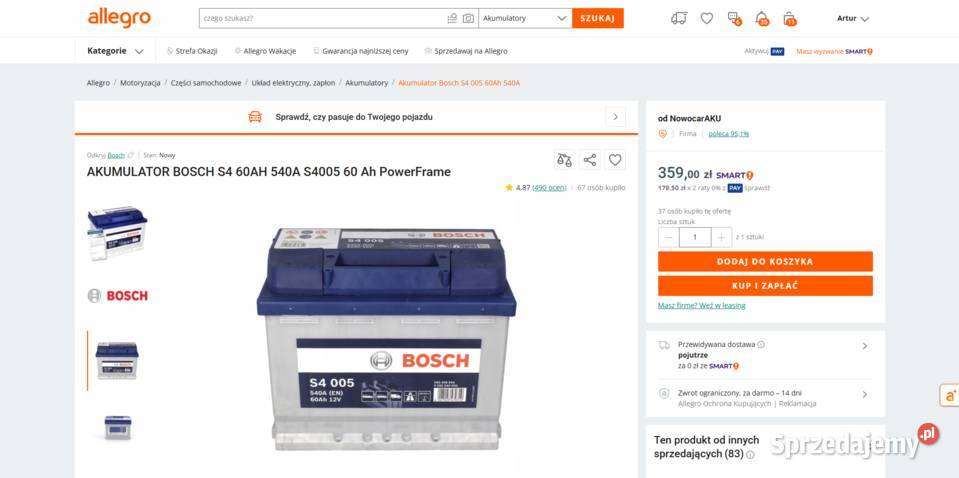 Akumulator BOSCH S4005 12V 60 Ah 540A Okazja Szprotawa