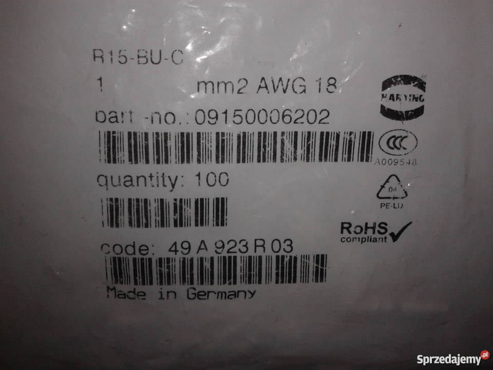 R15BUC pin gniazda 1mm2 AWG18 Pozostałe Gołębiewo