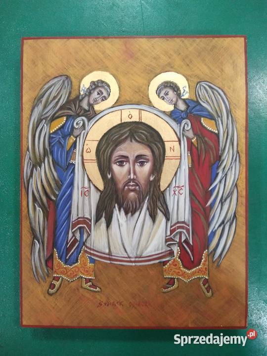 Ikona pisana Mandylion z Aniołami złoto 23 34 32 zachodniopomorskie Szczecin