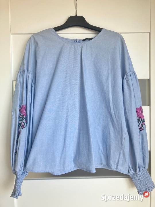 Bluzka koszula Only błękitna bawełniana hafty Nisko