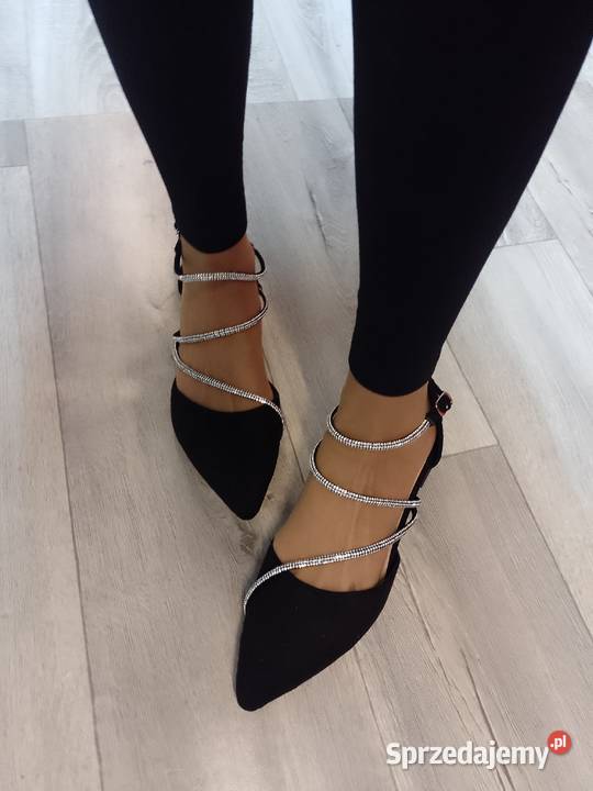 4243 Czarne bogato zdobione Baleriny wieczorowe 27.4cm małopolskie Kraków