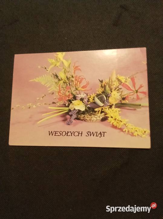 Pocztówka Wielkanoc stroik z kurczakmi PRL mazowieckie sprzedam