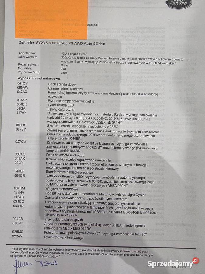 Defender 110 SE PNEUMAT 30 Rok produkcji 2023 małopolskie Nowy Sącz