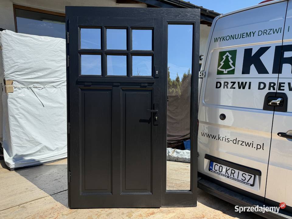 Drzwi zewnętrzne drewniane z doświetlem NA Drzwi zewnętrzne śląskie Zabrze