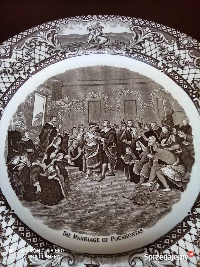 Patera z obrazem The Miriagge of Pocahontas Porcelana i szkło Gdańsk