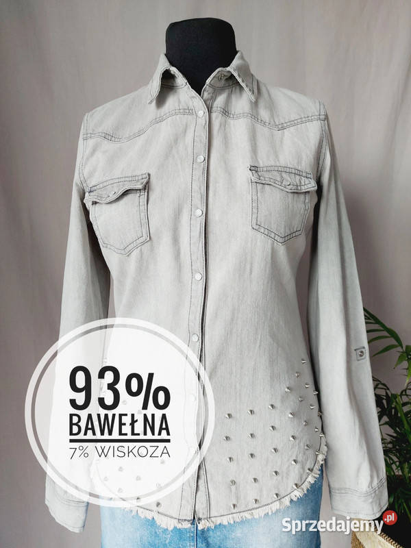 Szara koszula jeansowa bawełna wiskoza długi łódzkie Złoczew
