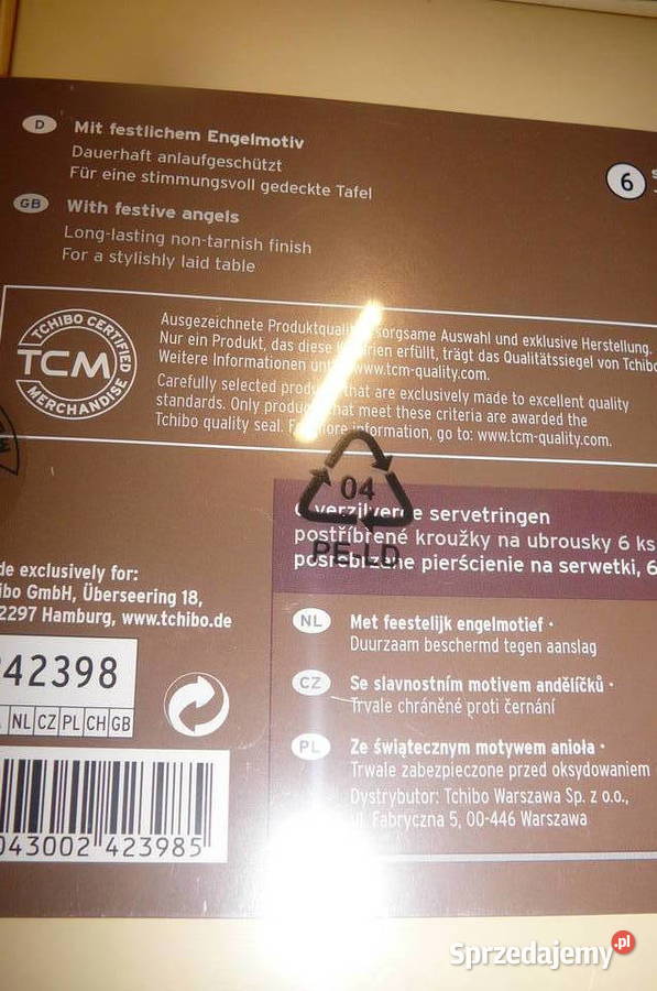 6 Obrączki na serwetki metal aniołek Tchibo Nowe Wrocław