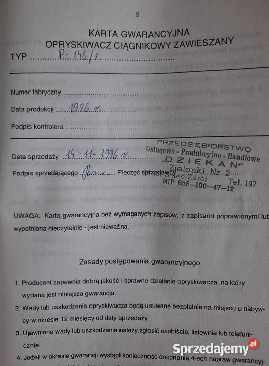 Opryskiwacz ciągnikowy zawieszany polowy Mierzawa