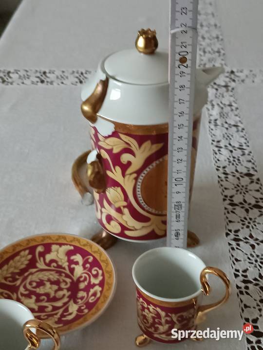 Dzbanek filiżanki sygnowana złocona porcelana małopolskie Gorlice