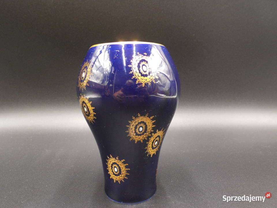 Porcelanowy kobaltowy wazon UNTER WEISS BACH wielkopolskie Raszków