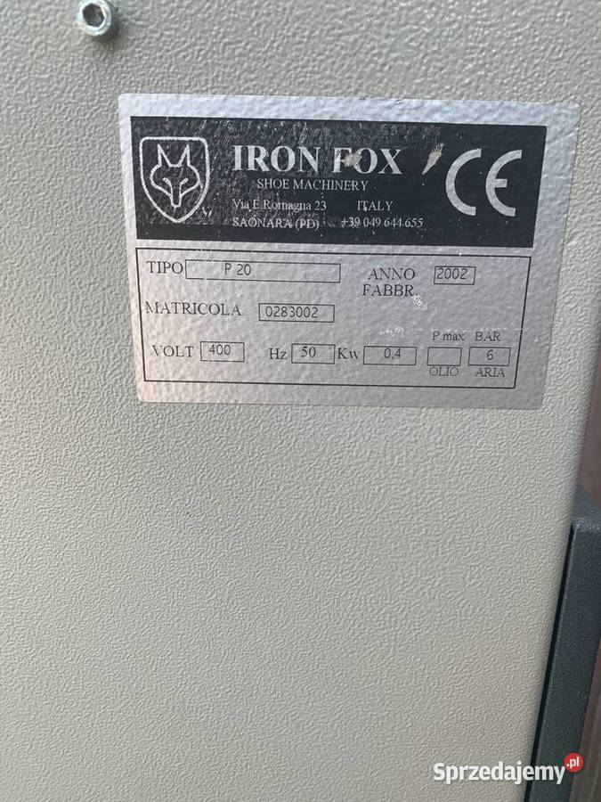 Iron Fox P20 Formowarka czubka cholewki maszyny mazowieckie Łaskarzew