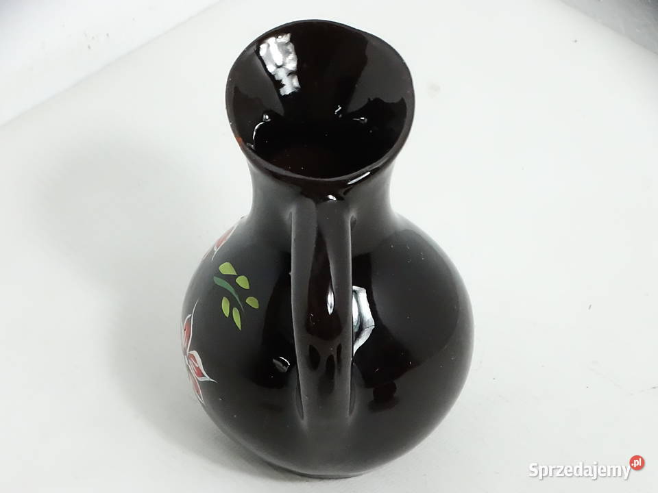 Vintage ceramiczny zestaw dzbanek 12 3 czarki Dzbanki, karafki i mleczniki lubelskie Biłgoraj