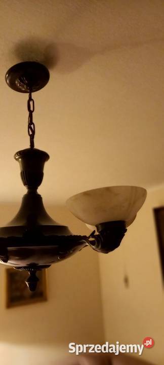 Pięcioramienny mosiężny żyrandol klosze Skierniewice