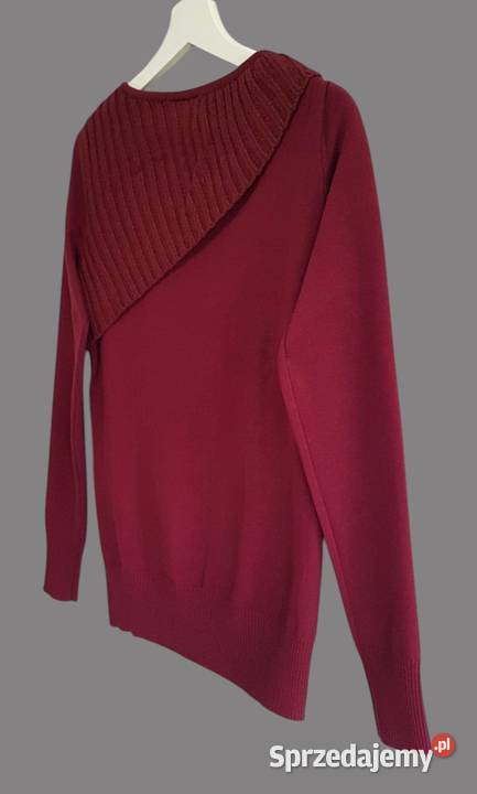 Damski bawełniany ciepły sweter bordowy z długim Wkładane przez głowę  Odzież damska Chrzanów