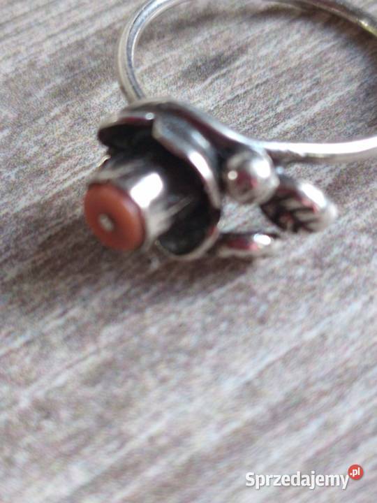 Orno srebrny pierścionek punce koral Nowy Sącz sprzedam