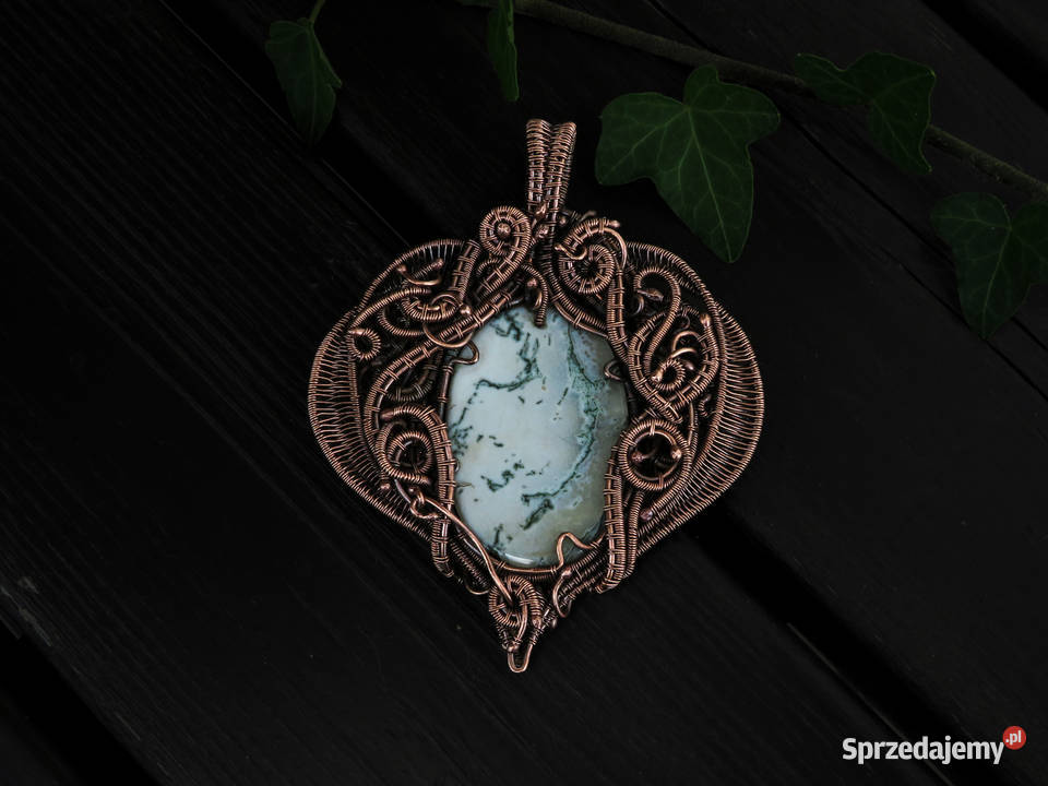 Dwustronny unikatowy wisior agat mszysty Wieliczka