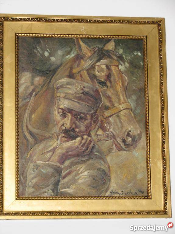 1928 PATRIOTYCZNY OBRAZ JÓZEF PIŁSUDSKI I KOŃ małopolskie Kraków