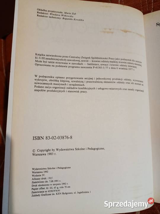 Krawiectwo podręcznik technologii ZSZ Henryk Poznań