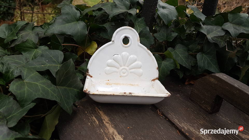 Stara emaliowana metalową mydelniczka Myszków