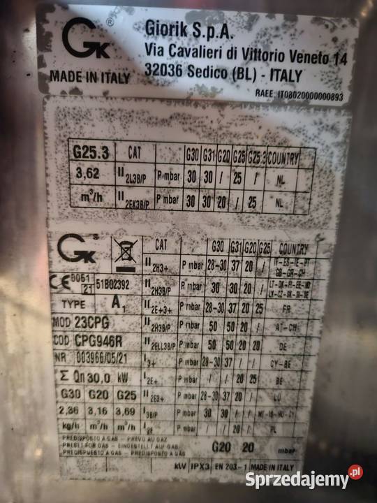 Makaroniarka Gazowa GIORIK 35ltr 80x90x90 Krotoszyn sprzedam